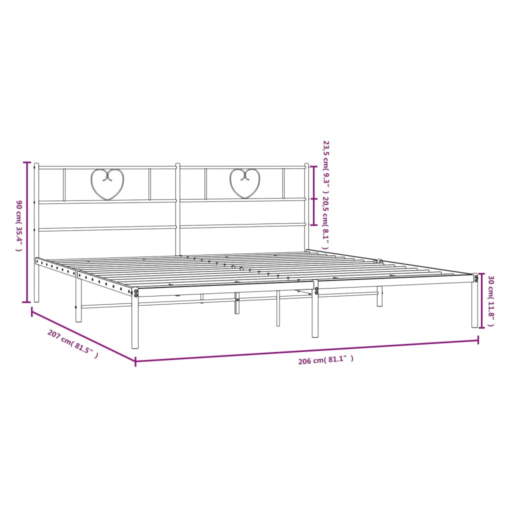 Metalni okvir za krevet s uzglavljem bijeli 200x200 cm