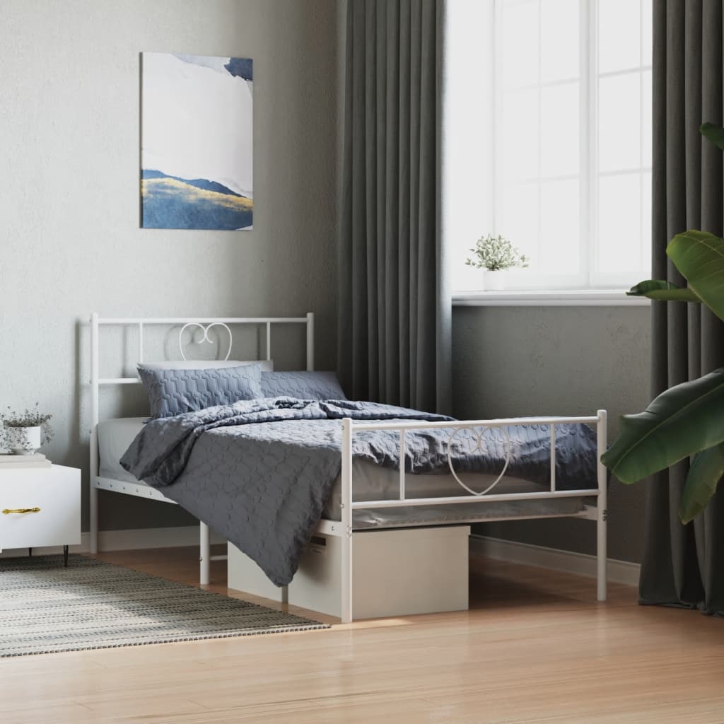 Metalni okvir kreveta uzglavlje i podnožje bijeli 107x203 cm