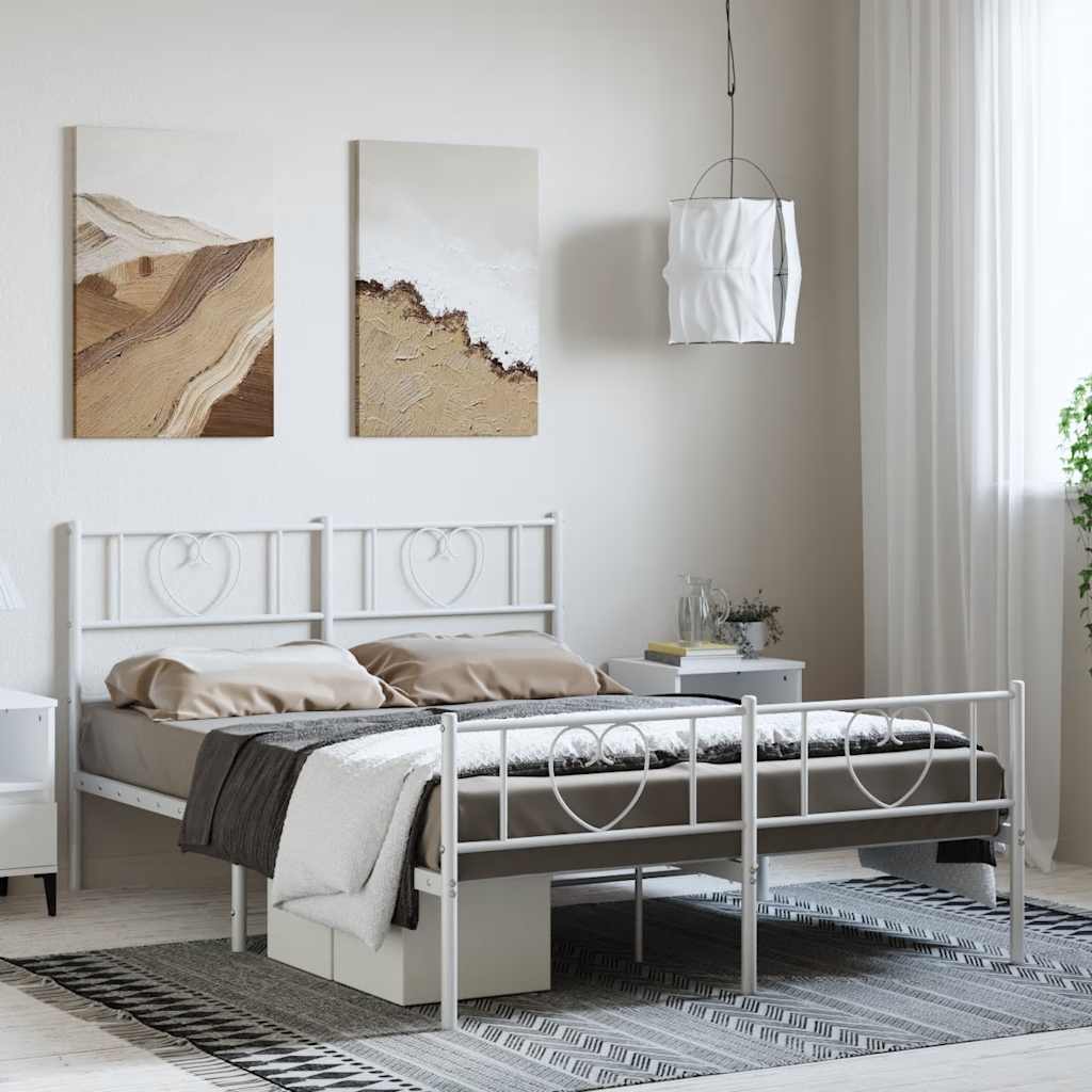 Metalni okvir kreveta uzglavlje i podnožje bijeli 135 x 190 cm