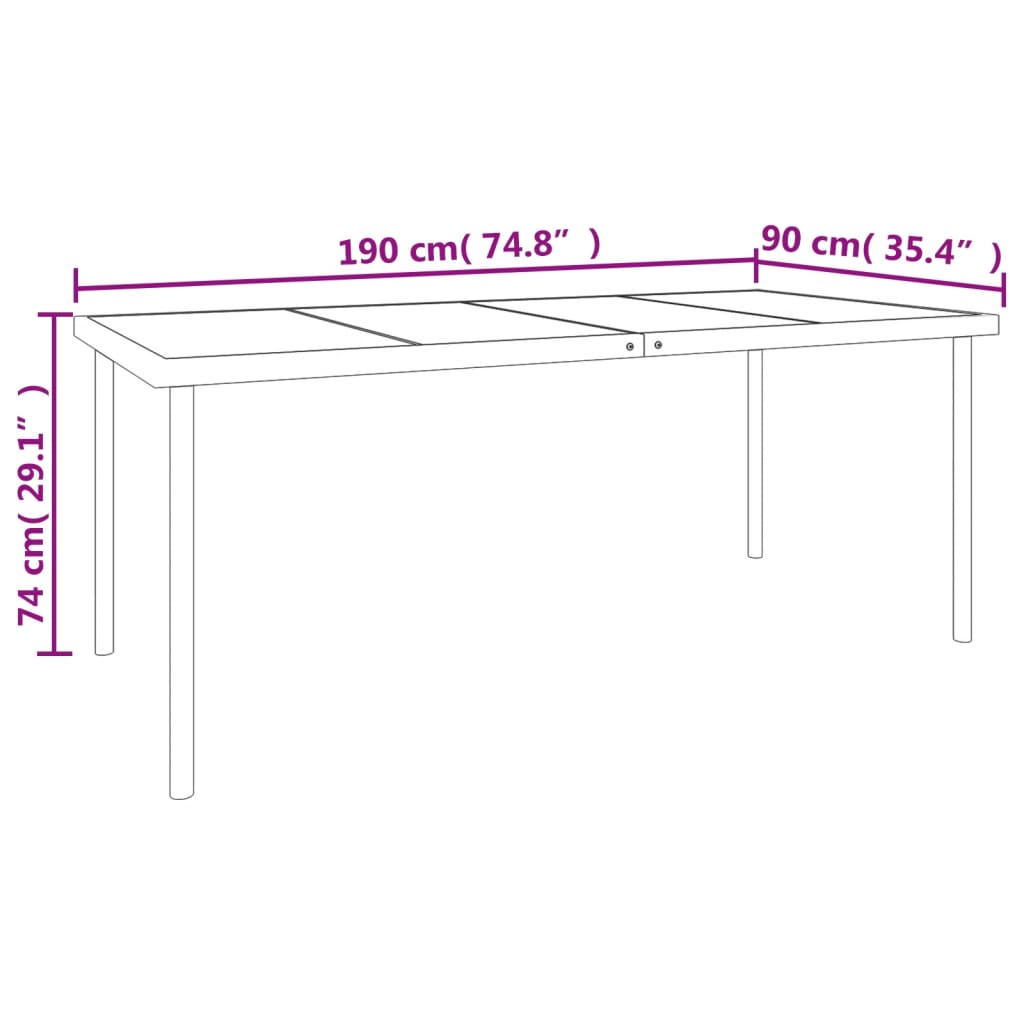 7-dijelni vrtni blagovaonski set crni od čelika i tekstilena Crna Dužina stola 190 cm