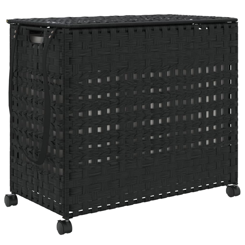 Košara za rublje s kotačima crna 66x35x60 cm od ratana