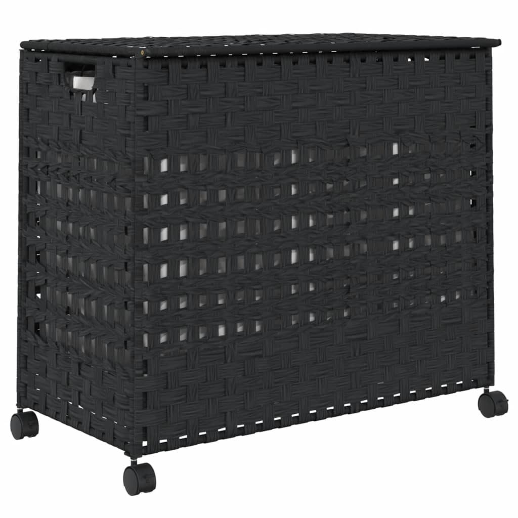 Košara za rublje s kotačima crna 66x35x60 cm od ratana