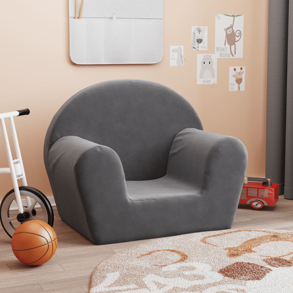 Dječja sofa antracit od mekanog pliša