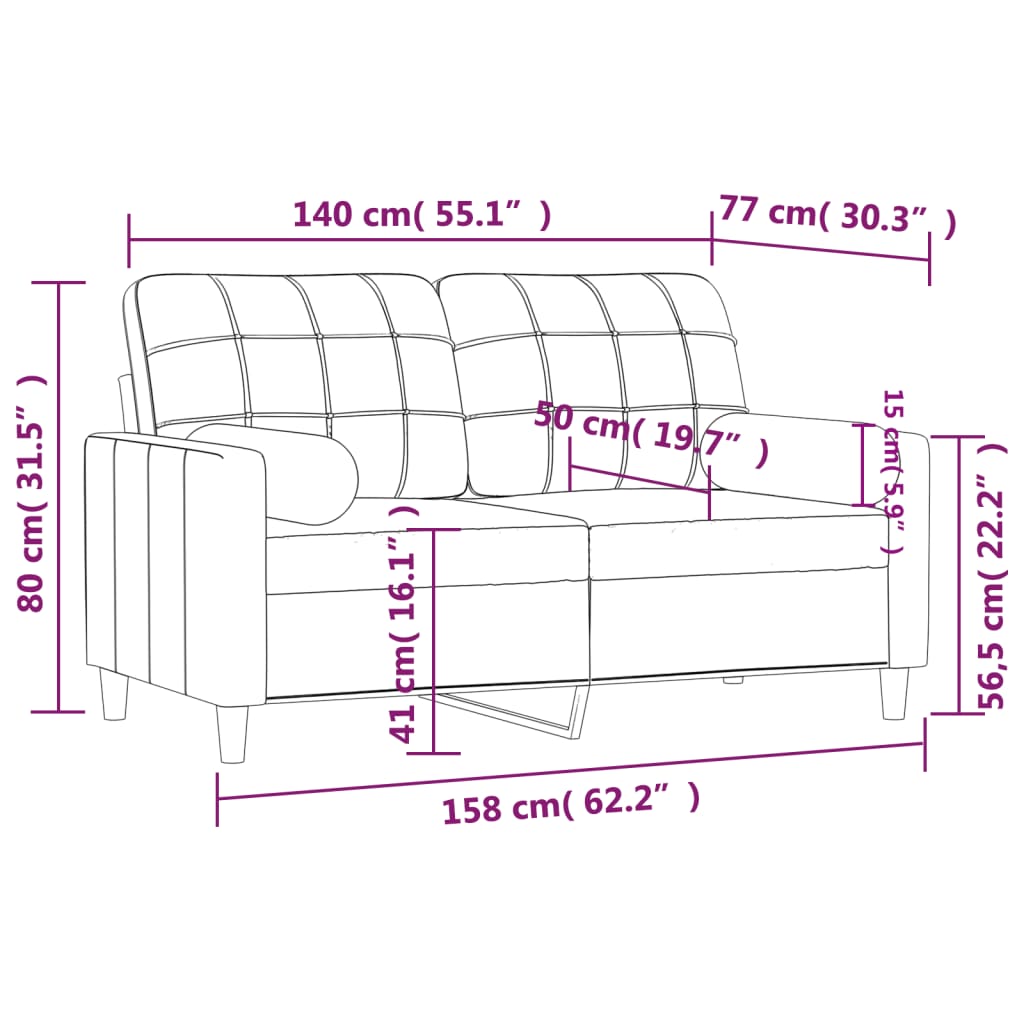 Dvosjed s ukrasnim jastucima svjetlosivi 140 cm od tkanine