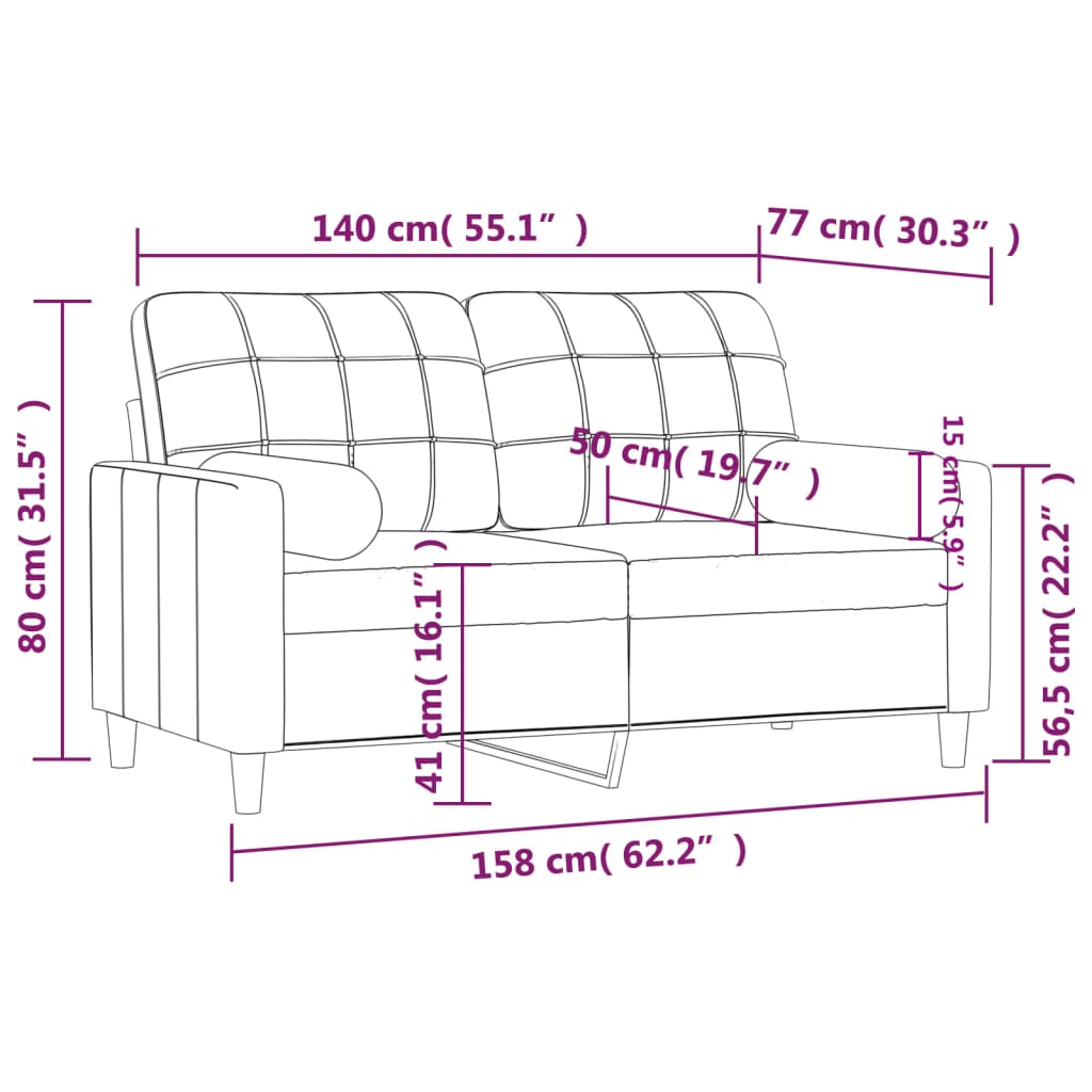 Dvosjed s ukrasnim jastucima krem 140 cm od tkanine