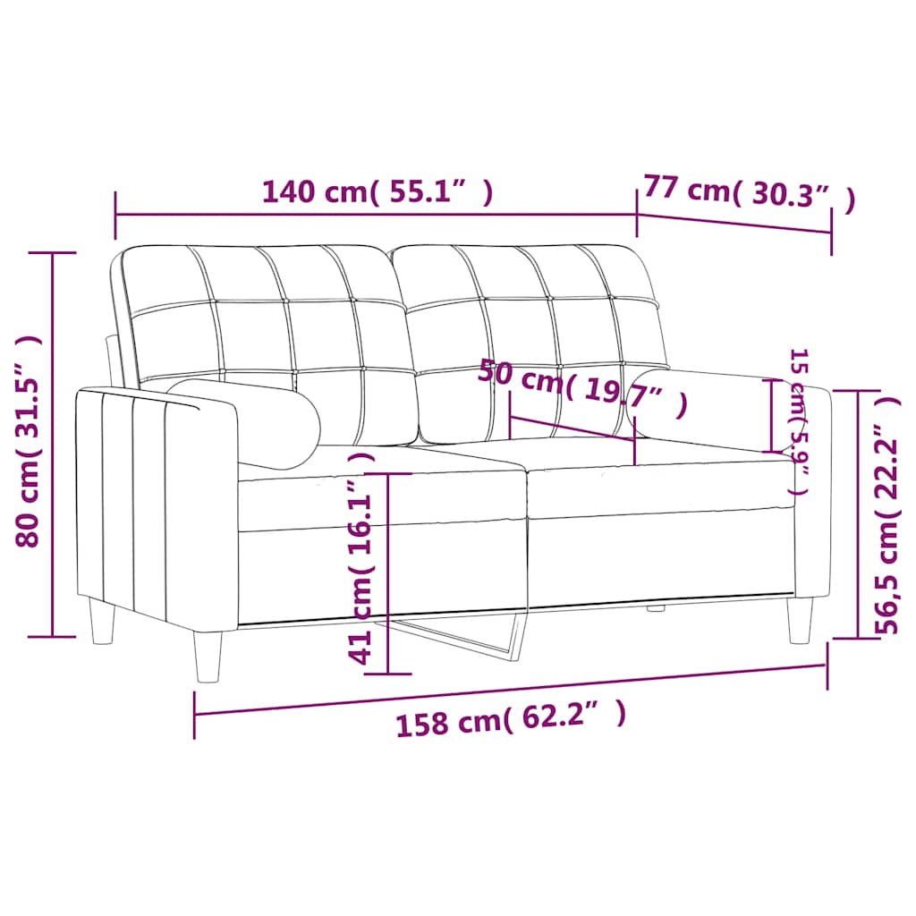Dvosjed s ukrasnim jastucima crni 140 cm od tkanine