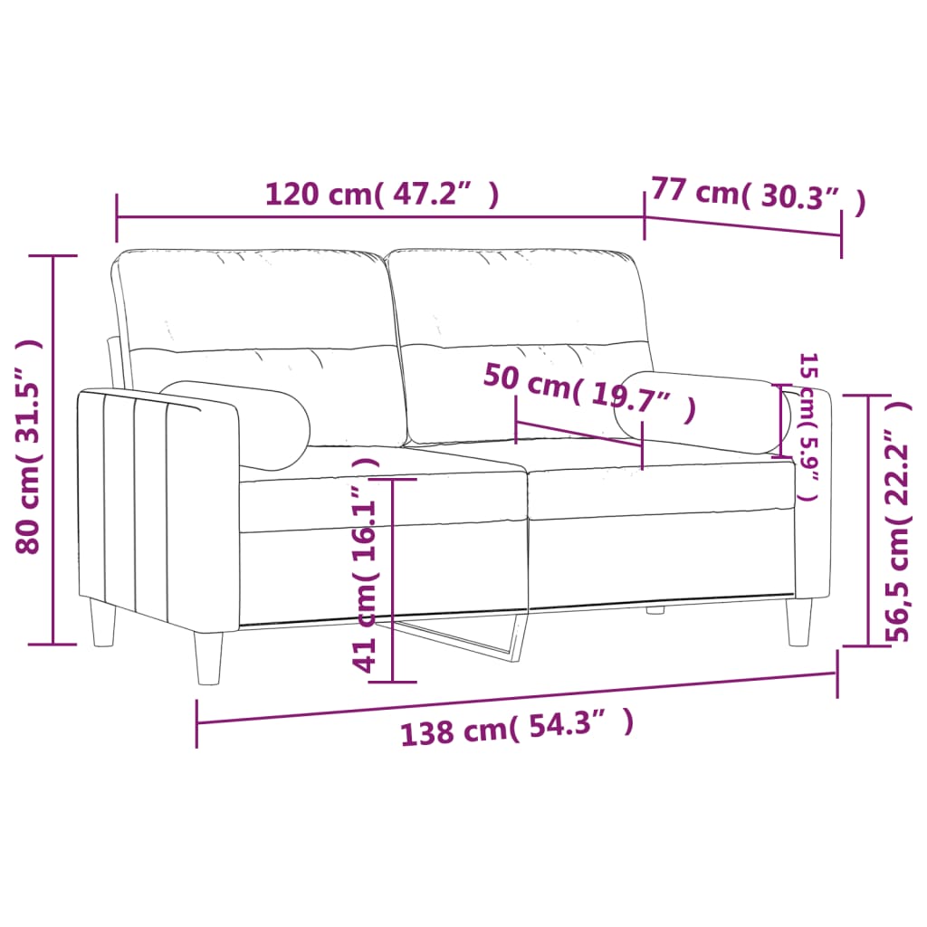 Dvosjed s ukrasnim jastucima smeđesivi 120 cm od tkanine