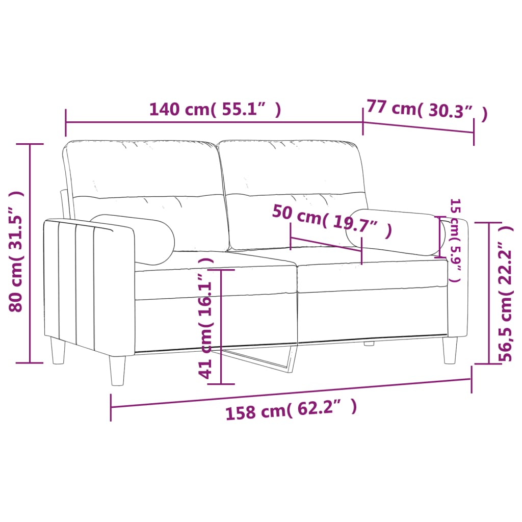 Dvosjed s ukrasnim jastucima tamnosivi 140 cm od tkanine