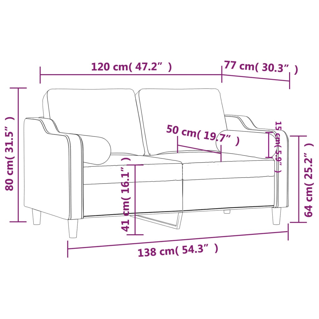 Dvosjed s ukrasnim jastucima crni 120 cm od tkanine