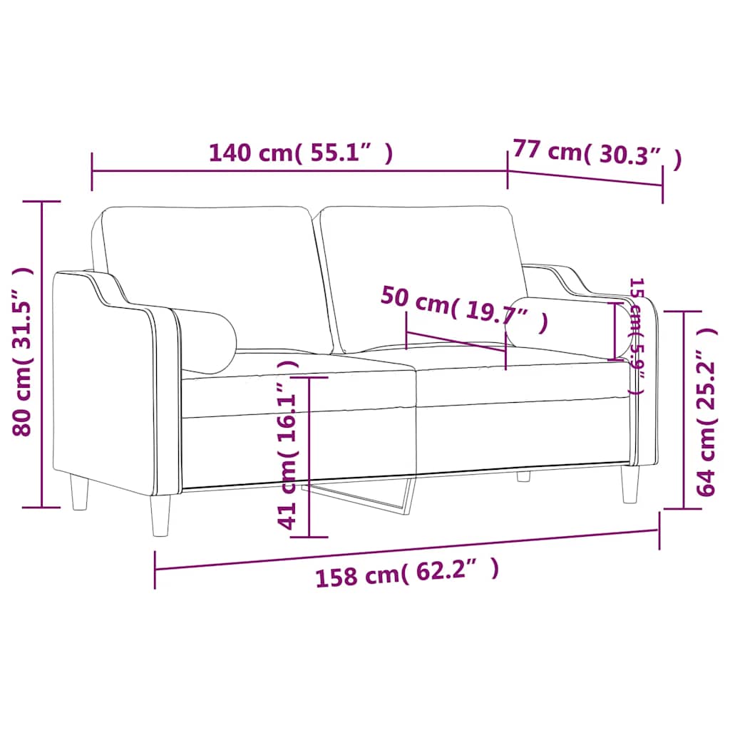 Dvosjed s ukrasnim jastucima crni 140 cm od tkanine