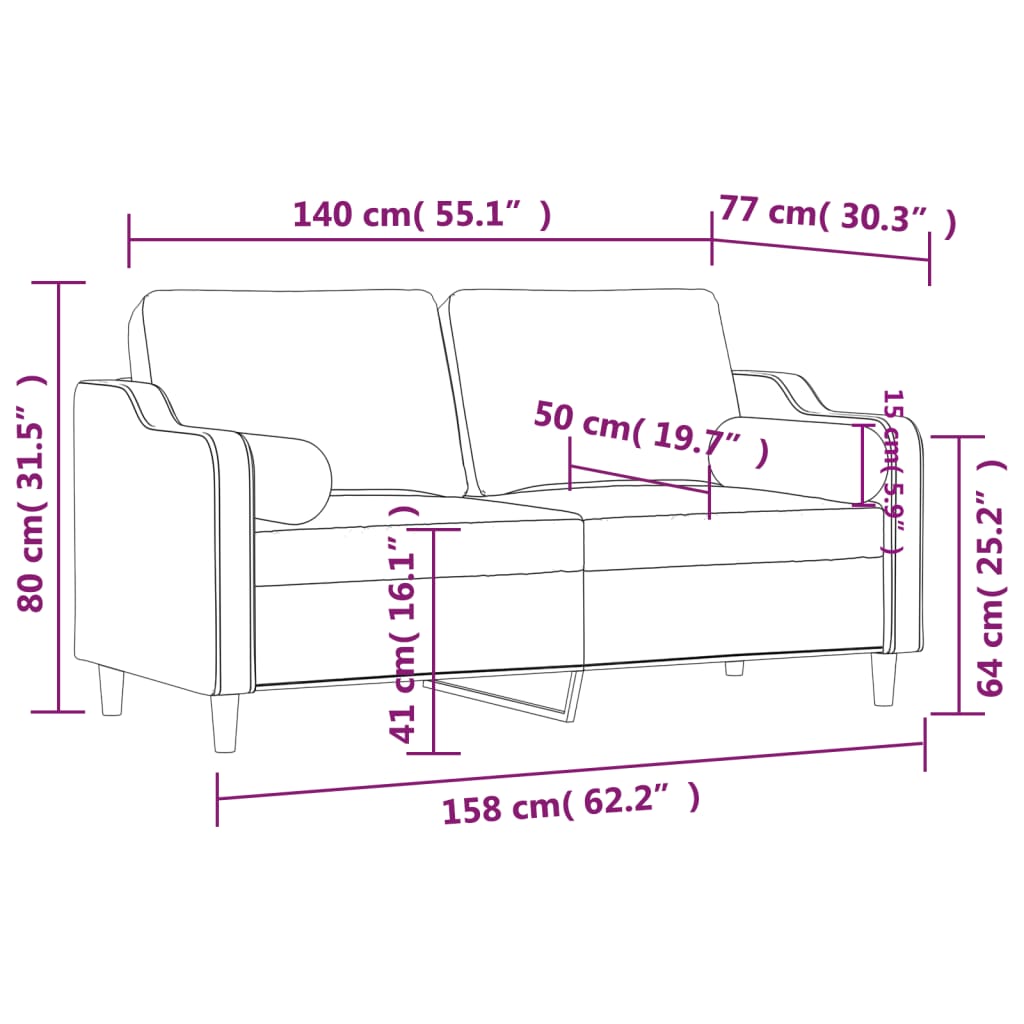 Dvosjed s ukrasnim jastucima svjetložuti 140 cm od tkanine