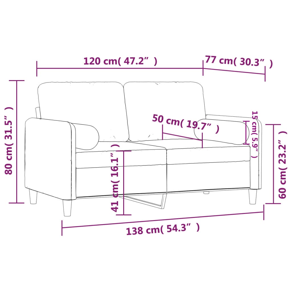 Dvosjed s ukrasnim jastucima krem 120 cm baršunasti