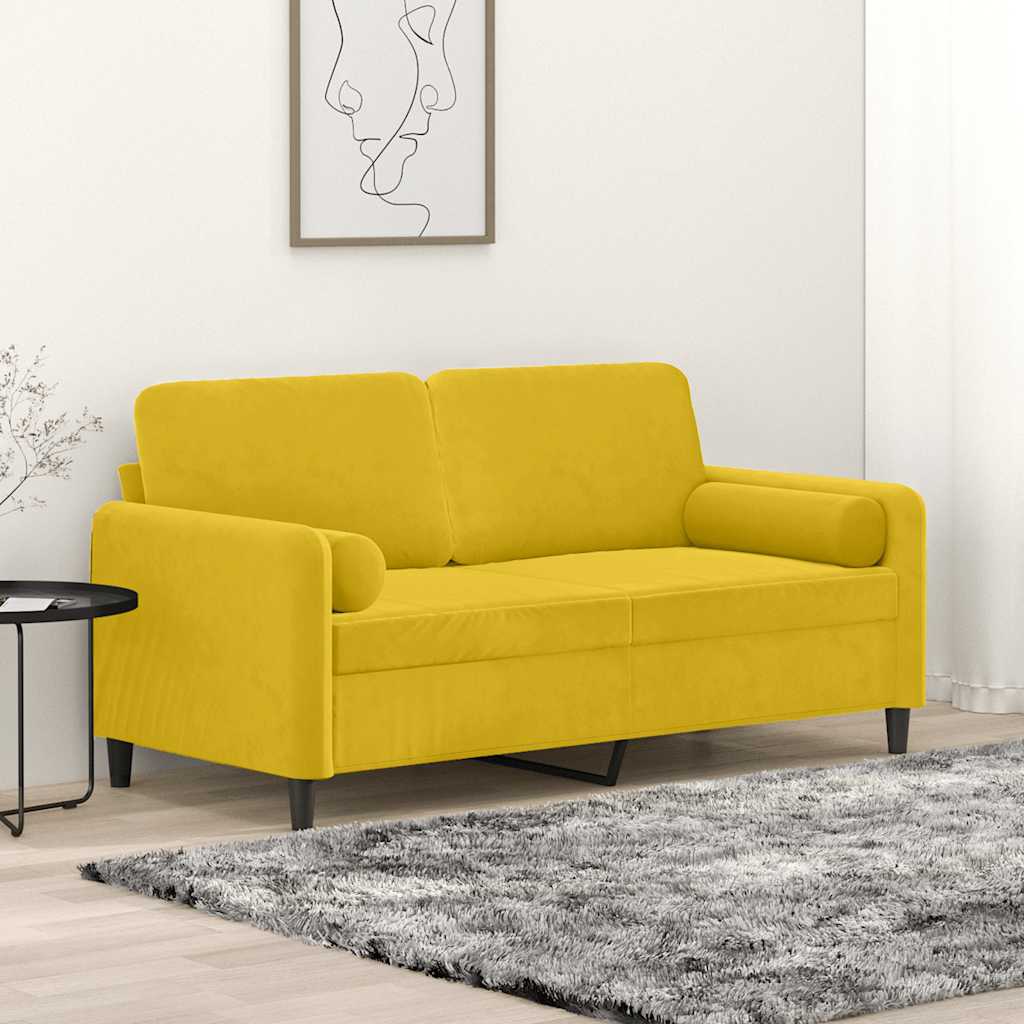 Dvosjed s ukrasnim jastucima žuti 140 cm baršunasti
