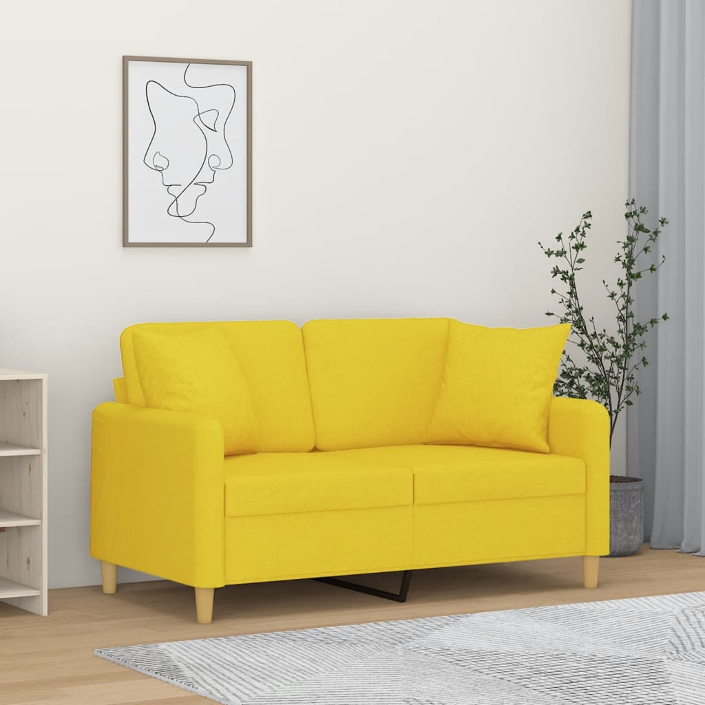 Dvosjed s ukrasnim jastucima svjetložuti 120 cm od tkanine
