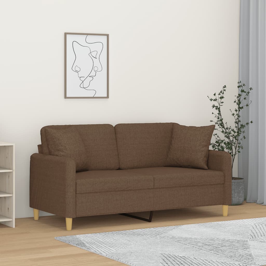 Dvosjed s ukrasnim jastucima smeđi 140 cm od tkanine
