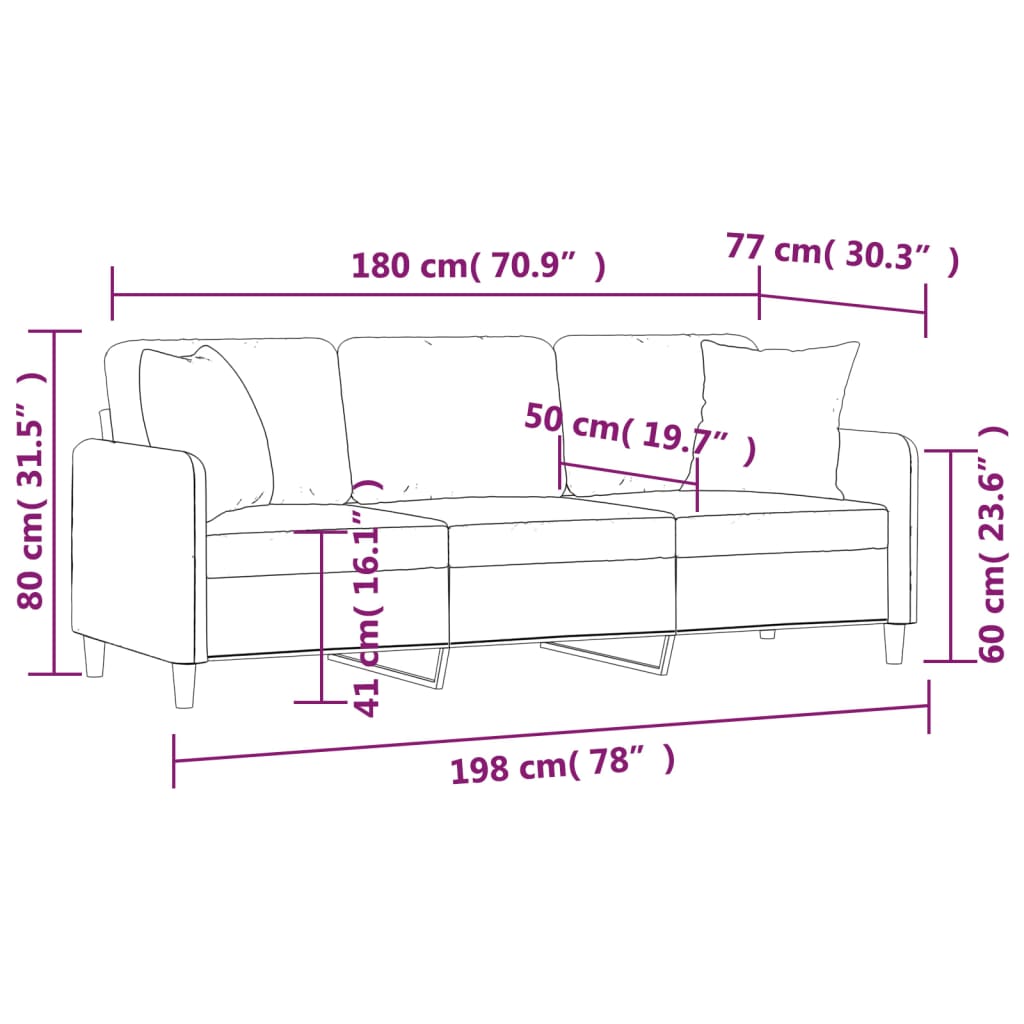 Trosjed s ukrasnim jastucima krem 180 cm od tkanine
