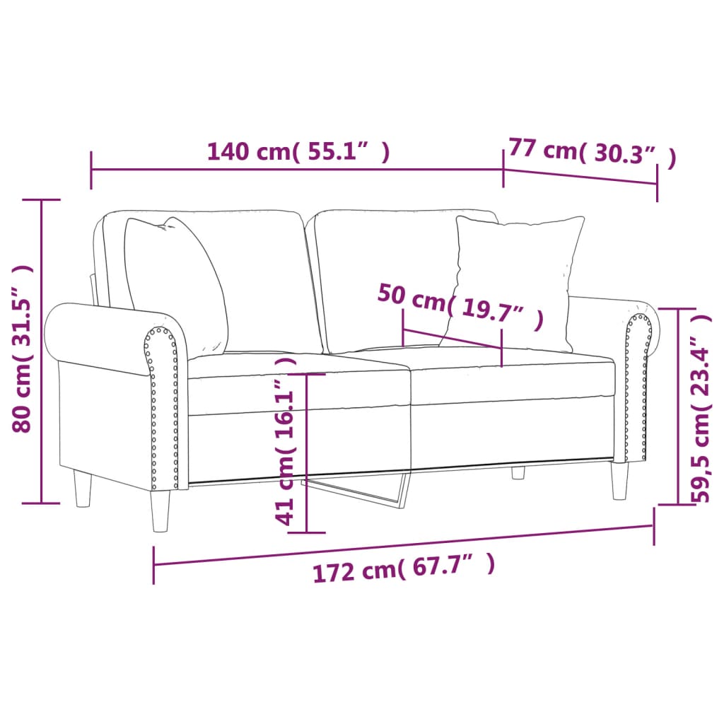 Dvosjed s ukrasnim jastucima krem 140 cm baršunasti