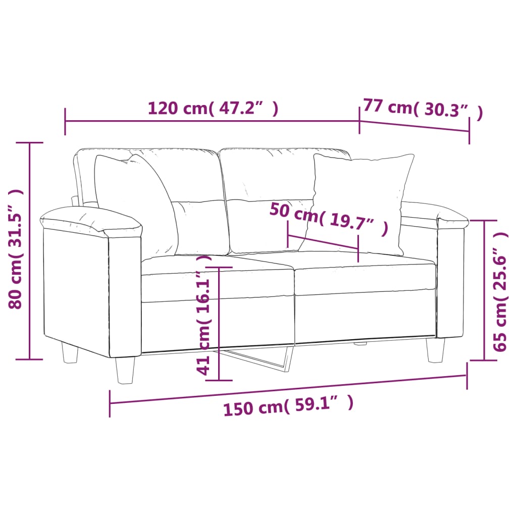 Dvosjed s jastucima krem 120 cm od mikrovlakana