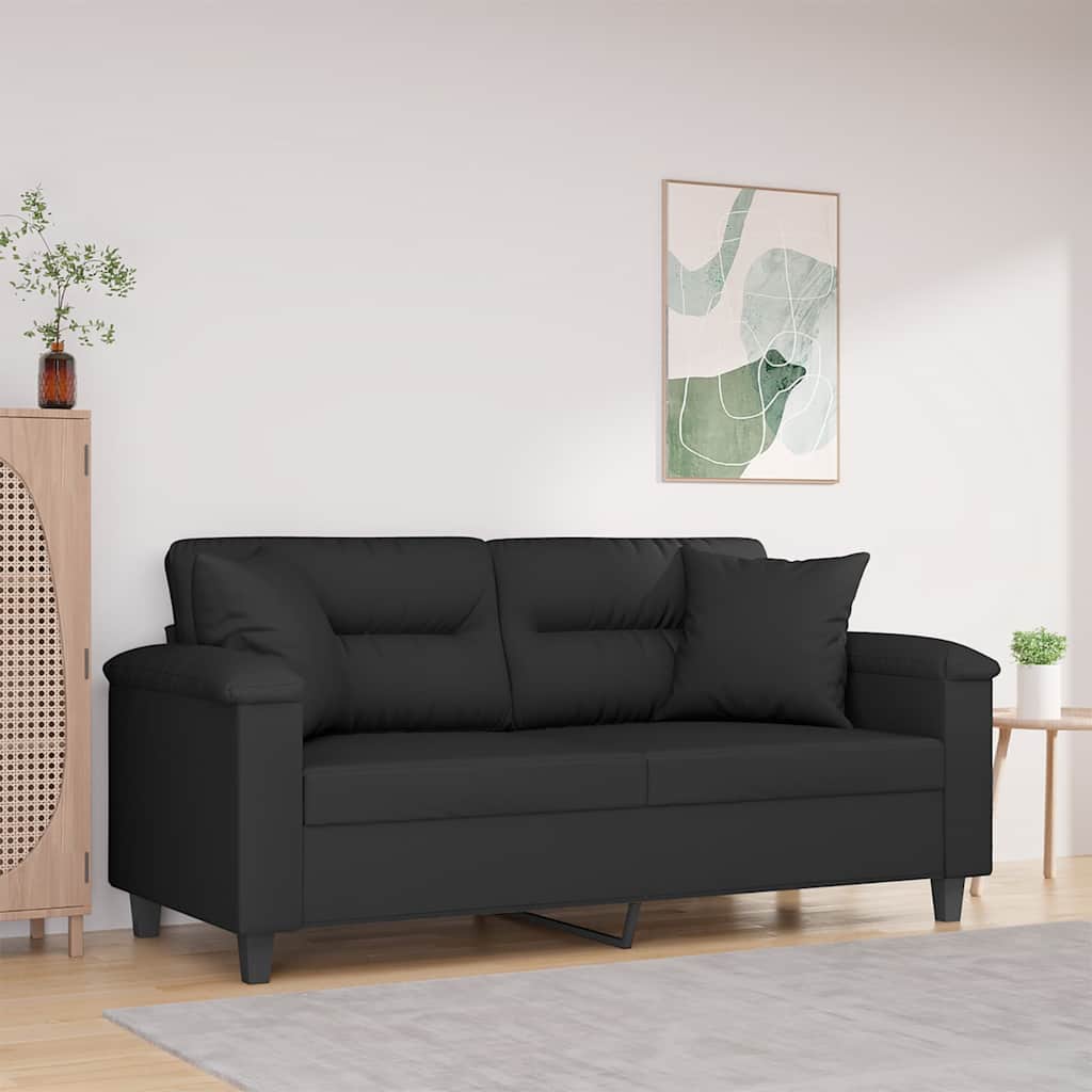 Dvosjed s jastucima crni od mikrovlakana 140 cm