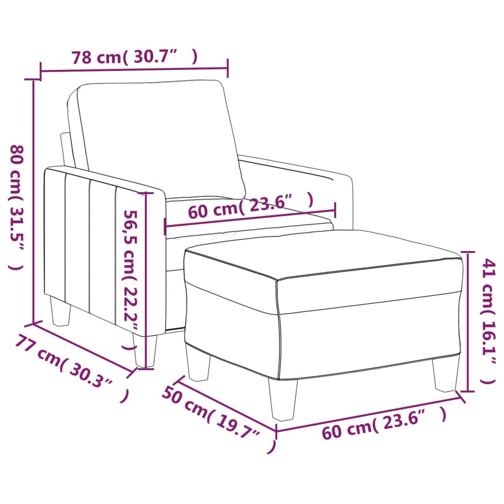 Fotelja s tabureom krem 60 cm od umjetne kože