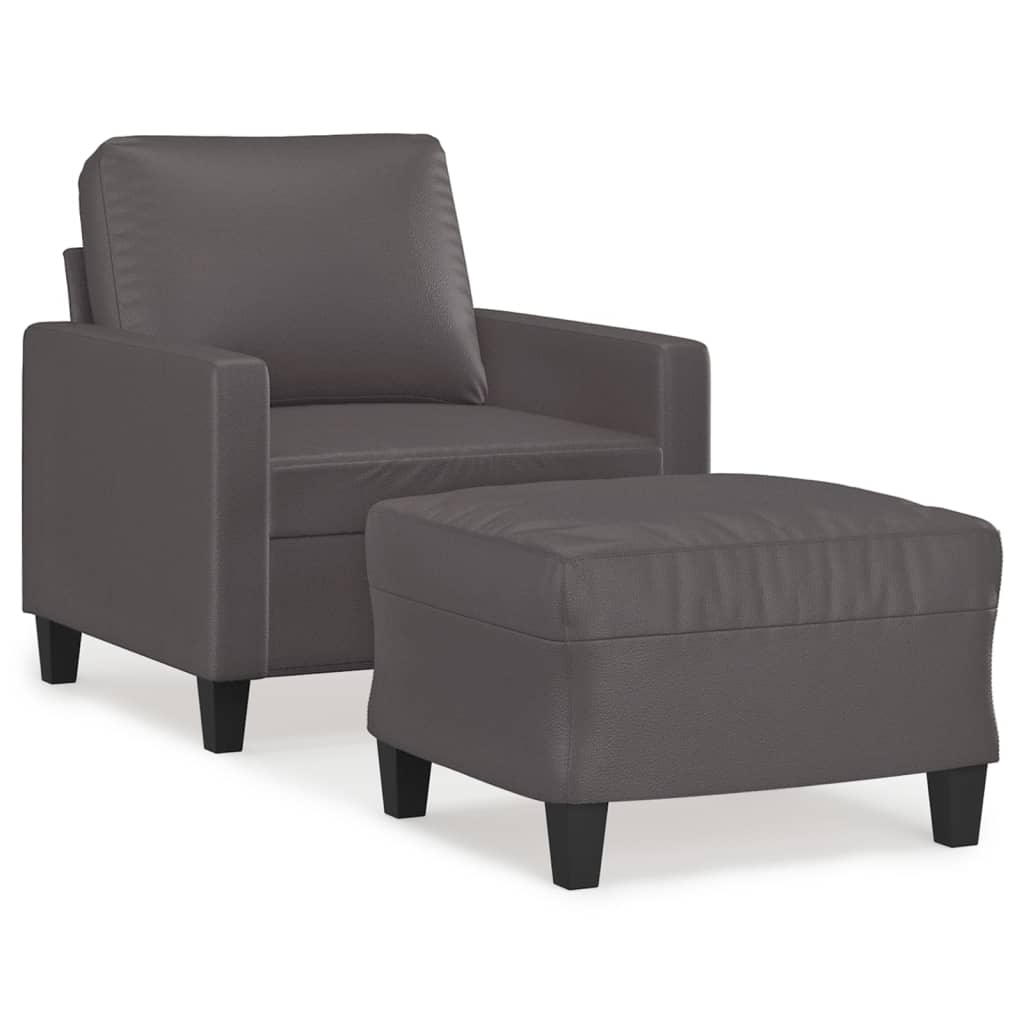 Fotelja s tabureom siva 60 cm od umjetne kože