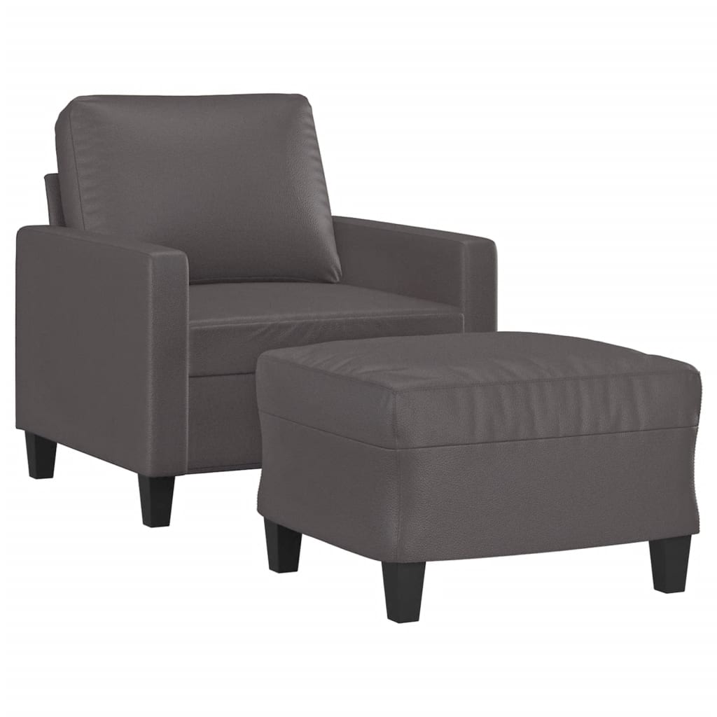 Fotelja s tabureom siva 60 cm od umjetne kože