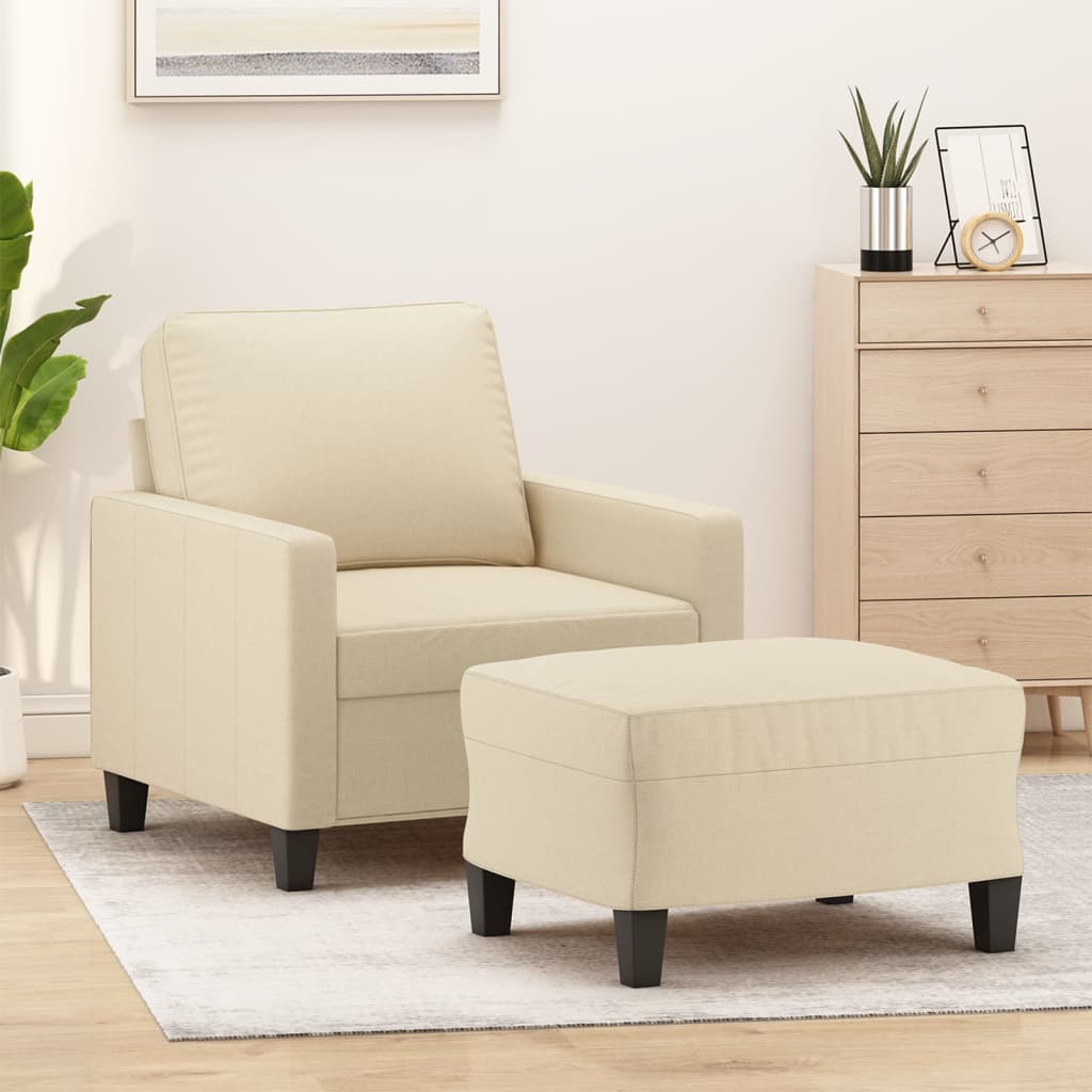 Fotelja s tabureom krem 60 cm od tkanine