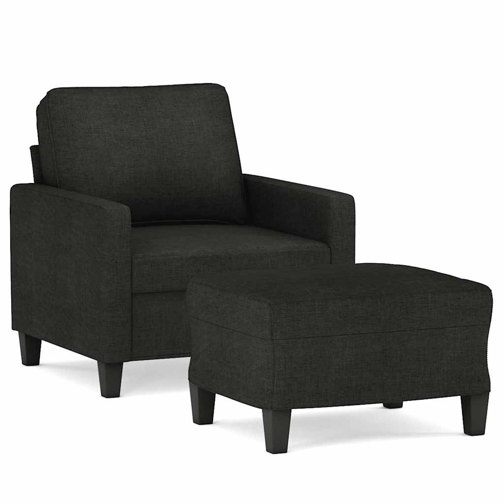Fotelja s tabureom crna 60 cm od tkanine