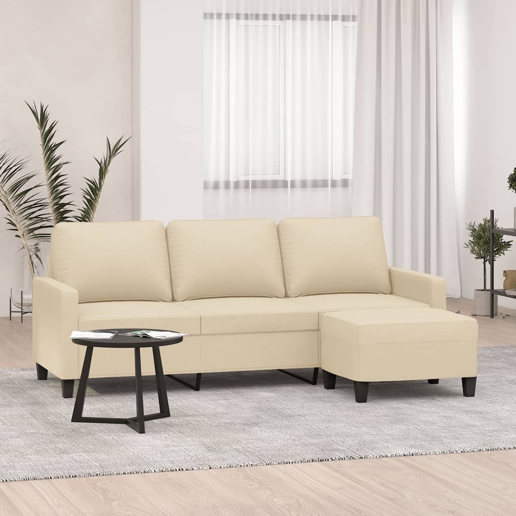 Trosjed s tabureom krem 180 cm od tkanine