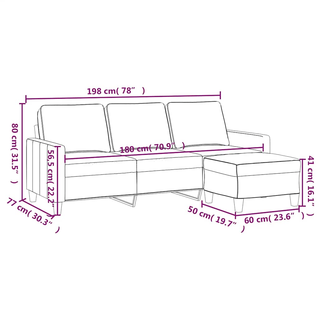 Trosjed s tabureom crni 180 cm od tkanine Crna