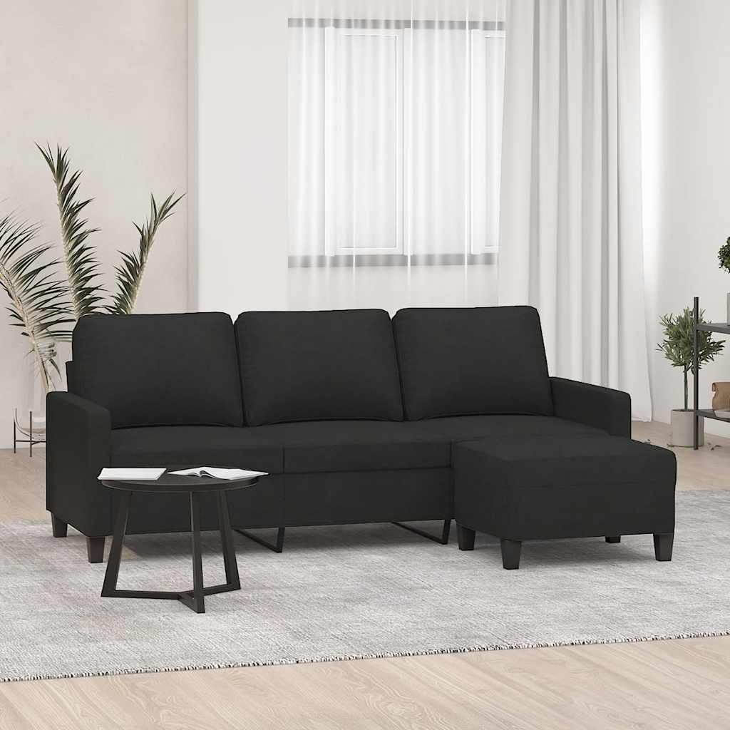 Trosjed s tabureom crni 180 cm od tkanine Crna