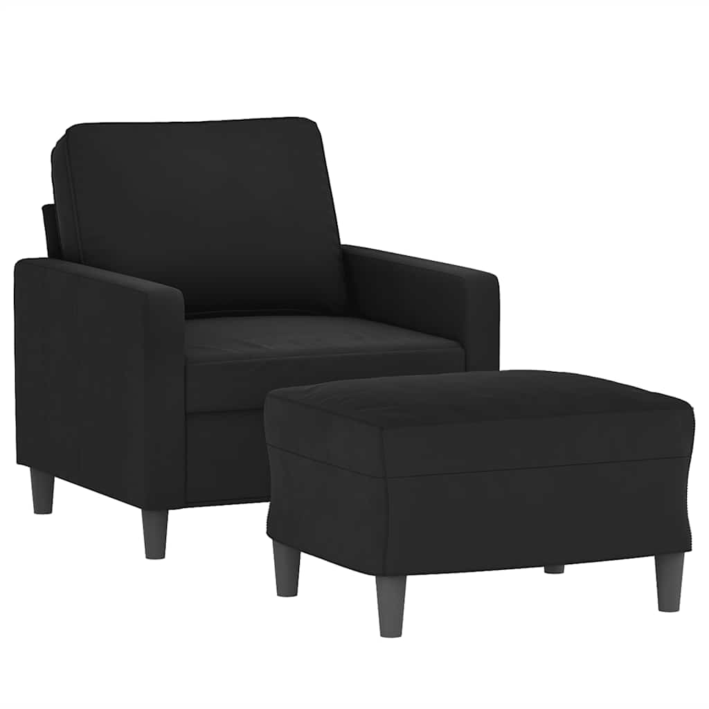 Fotelja s tabureom crna 60 cm baršunasta