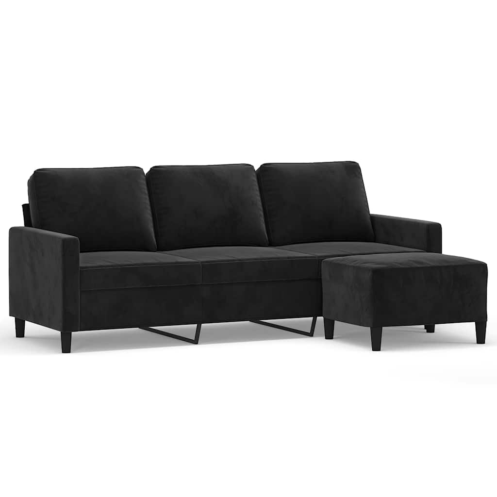 Trosjed s tabureom crni 180 cm baršunasti