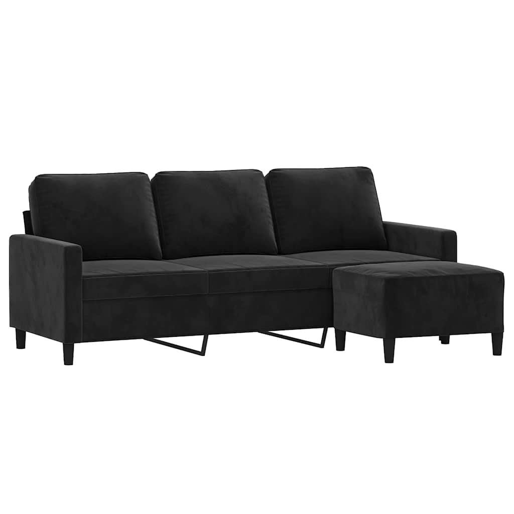 Trosjed s tabureom crni 180 cm baršunasti