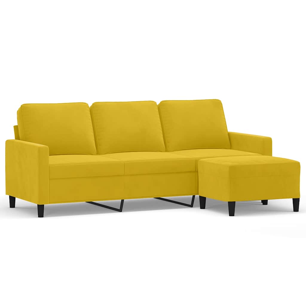 Trosjed s tabureom žuti 180 cm baršunasti