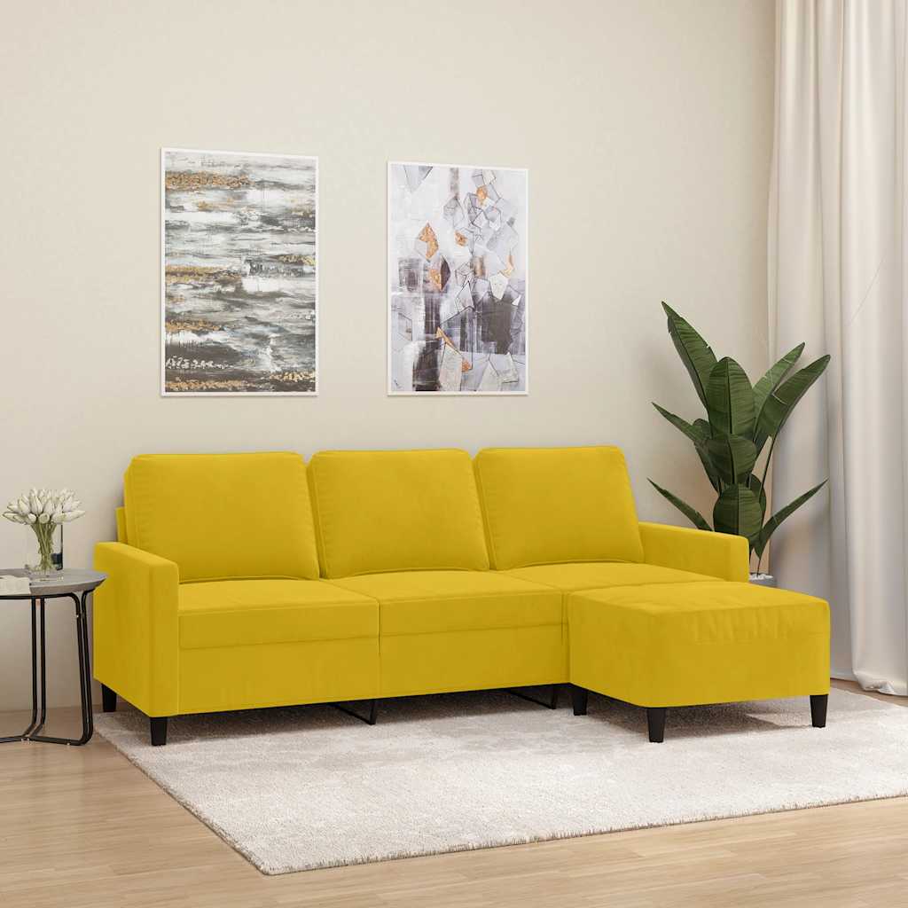 Trosjed s tabureom žuti 180 cm baršunasti