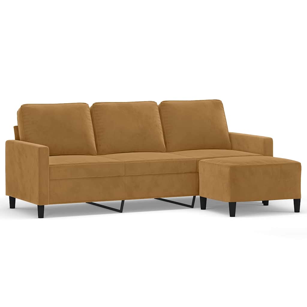 Trosjed s tabureom smeđi 180 cm baršunasti