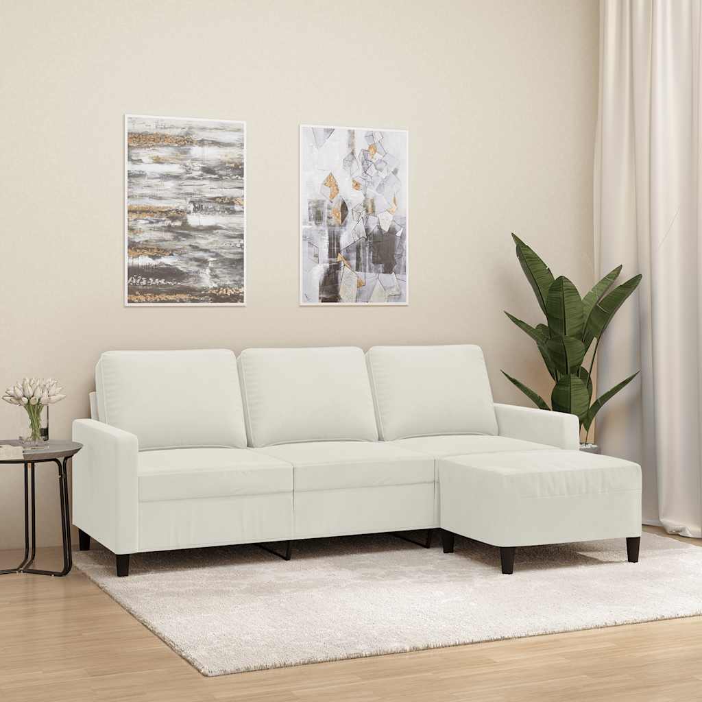 Trosjed s tabureom krem 180 cm baršunasti