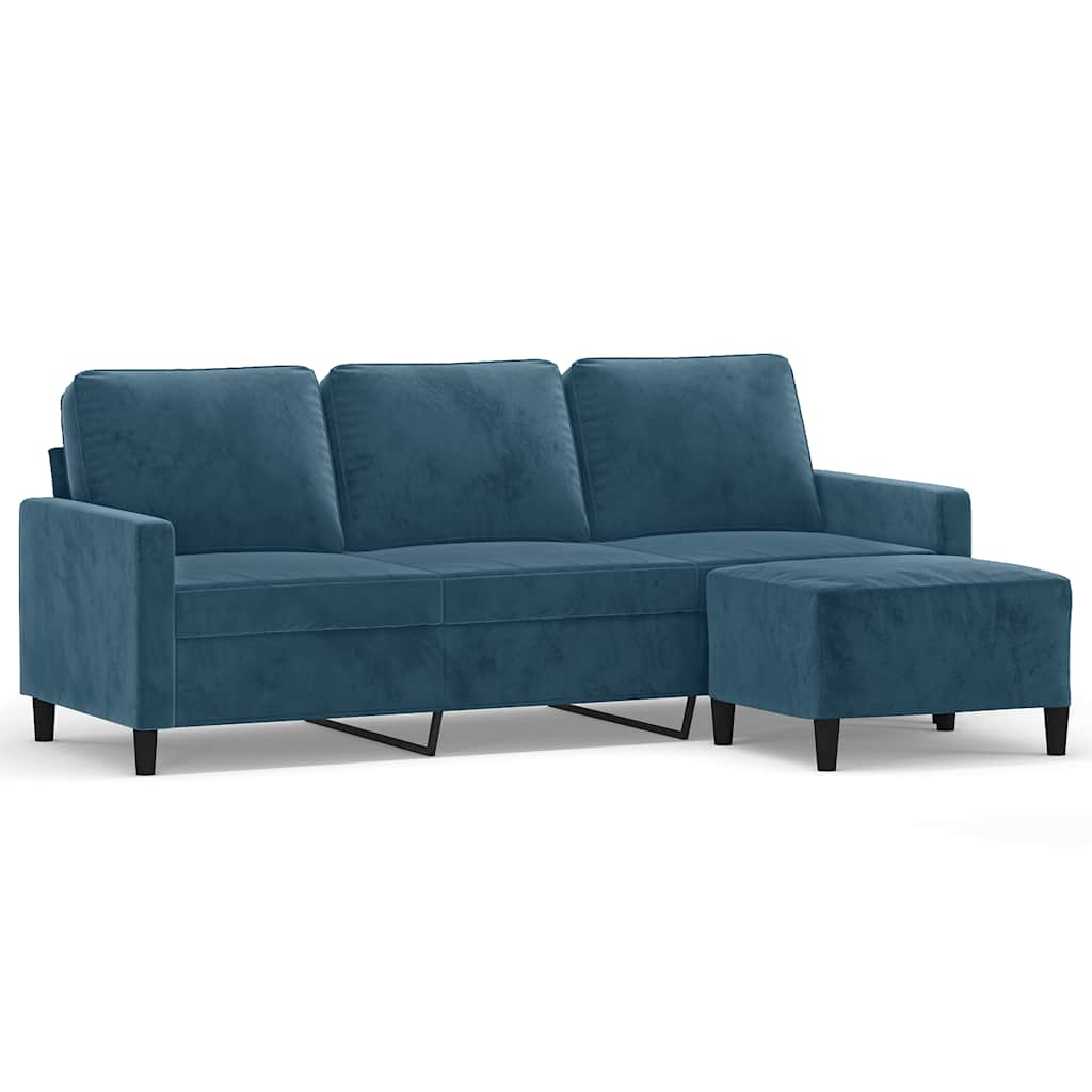 Trosjed s tabureom plavi 180 cm baršunasti