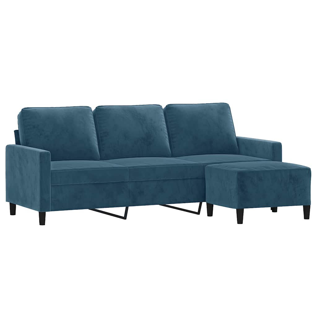 Trosjed s tabureom plavi 180 cm baršunasti