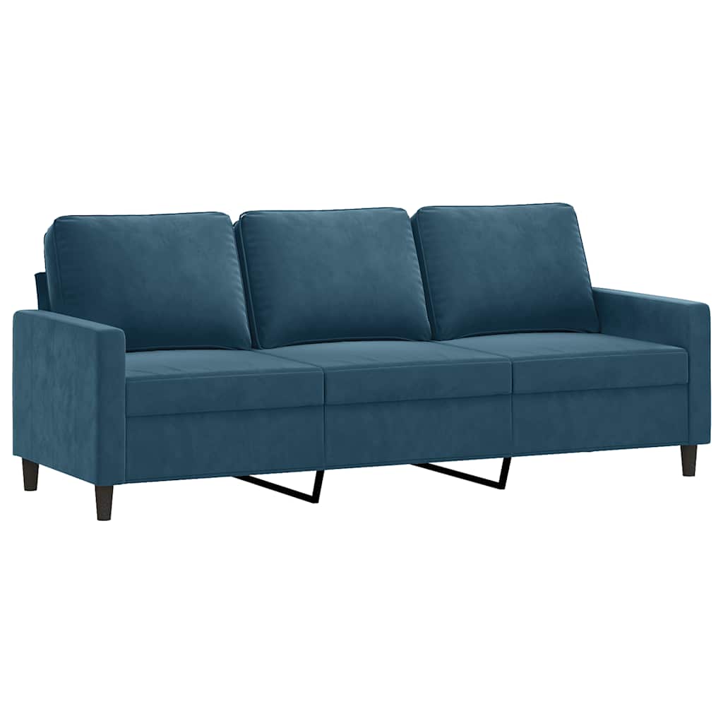 Trosjed s tabureom plavi 180 cm baršunasti