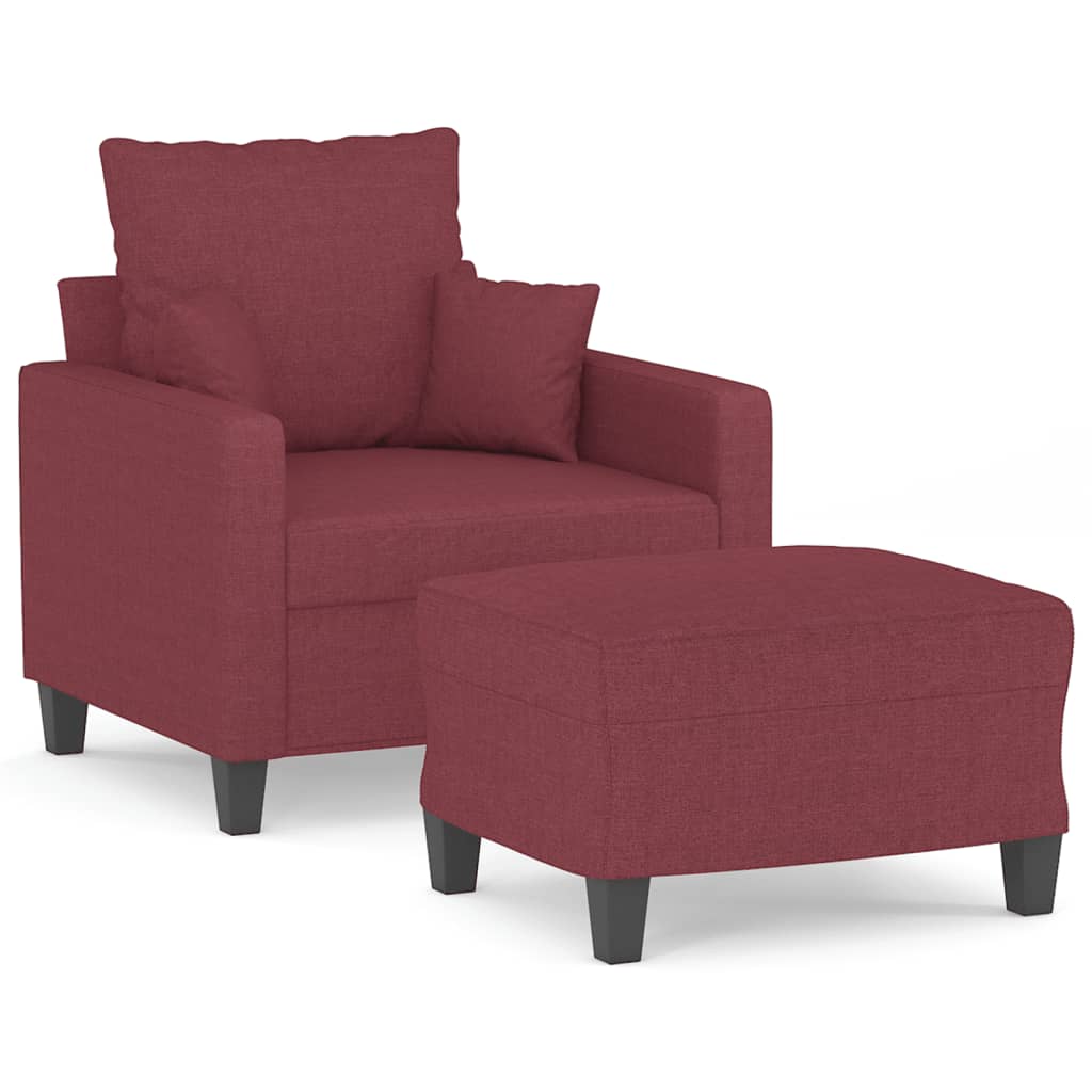 Fotelja s tabureom crvena boja vina 60 cm od tkanine