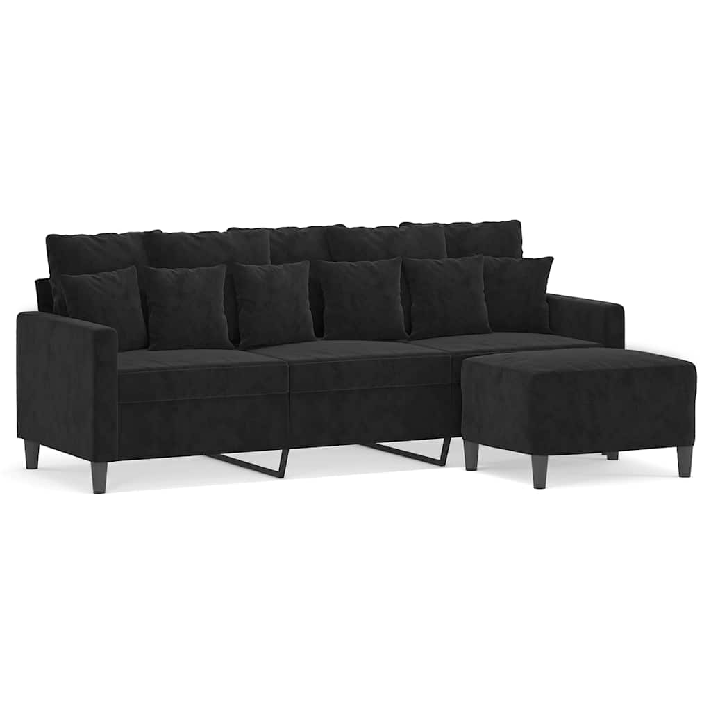 Trosjed s tabureom crni 180 cm baršunasti