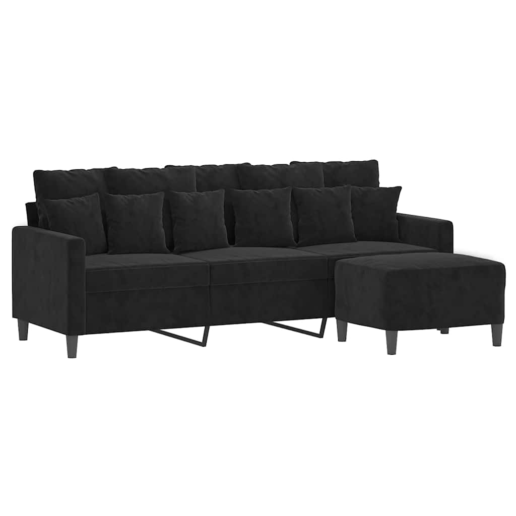 Trosjed s tabureom crni 180 cm baršunasti