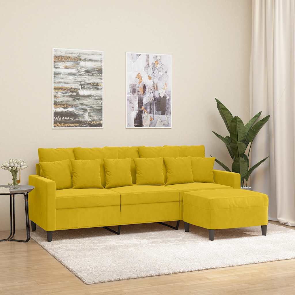 Trosjed s tabureom žuti 180 cm baršunasti