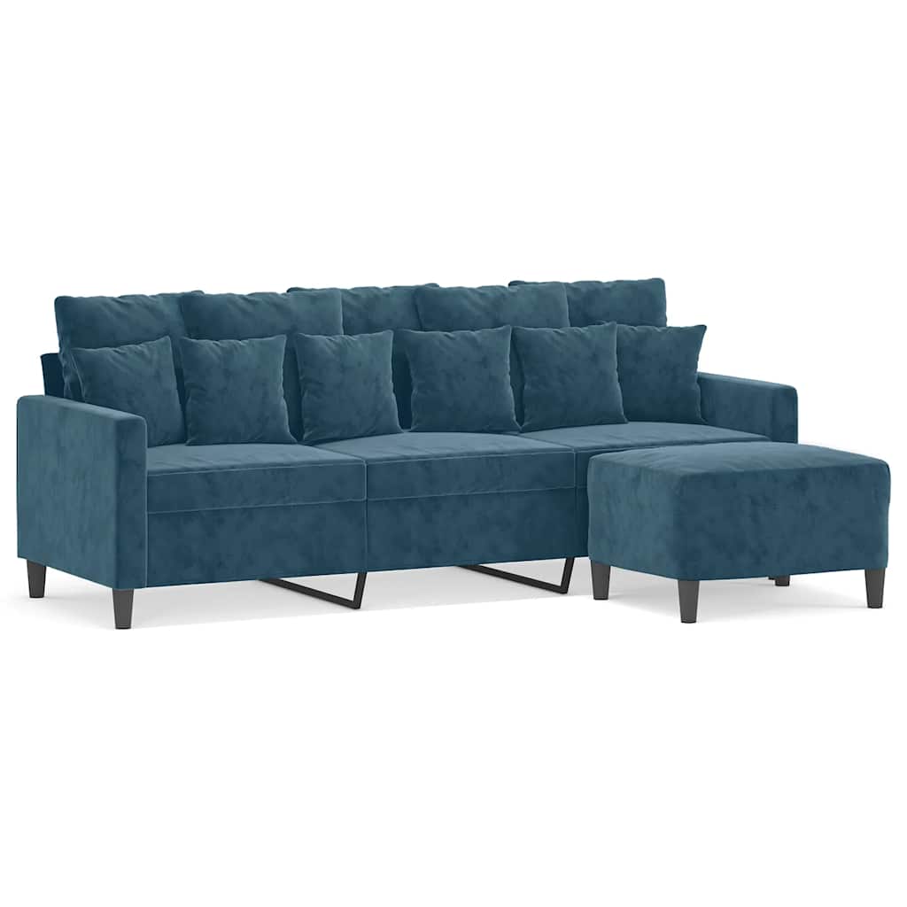 Trosjed s tabureom plavi 180 cm baršunasti