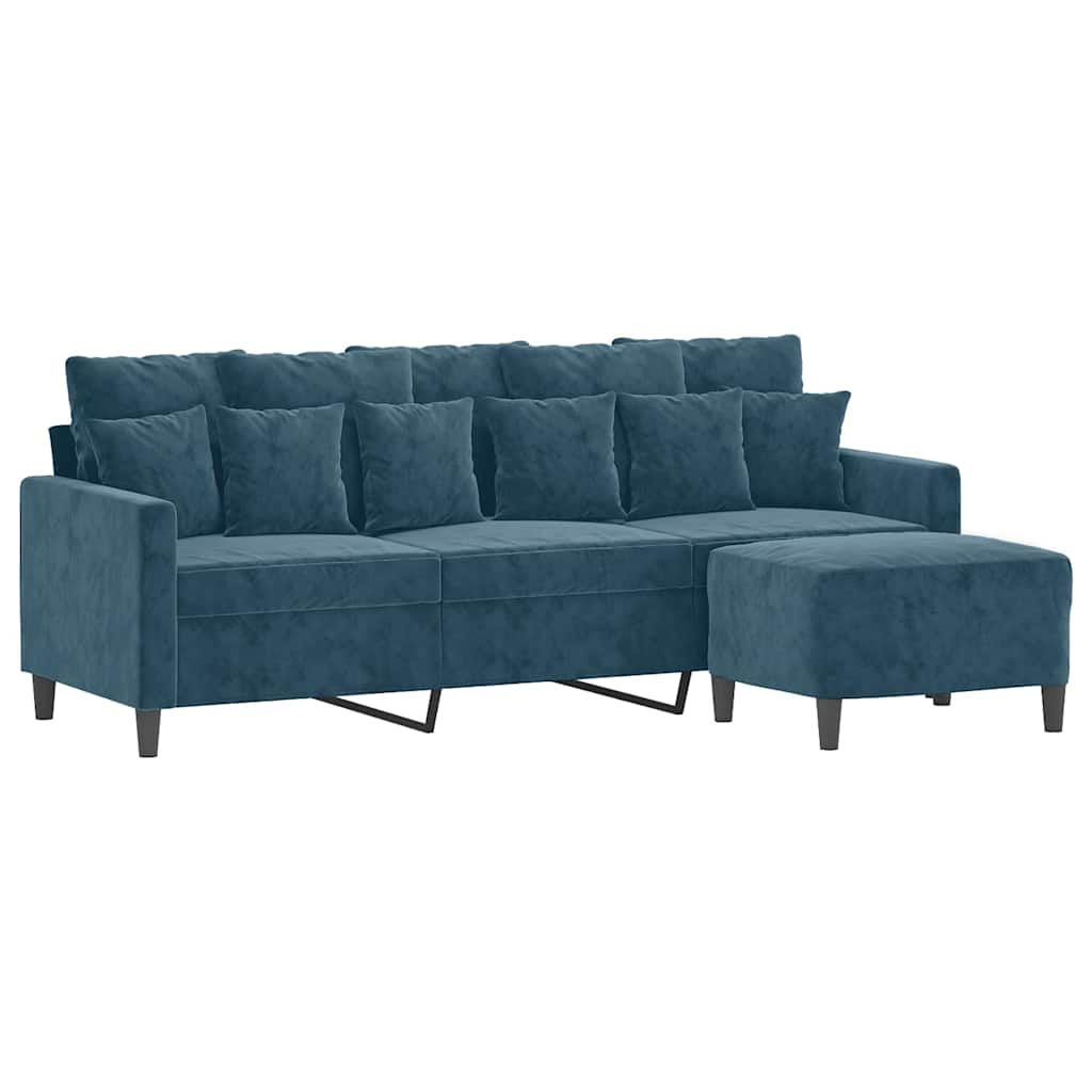 Trosjed s tabureom plavi 180 cm baršunasti