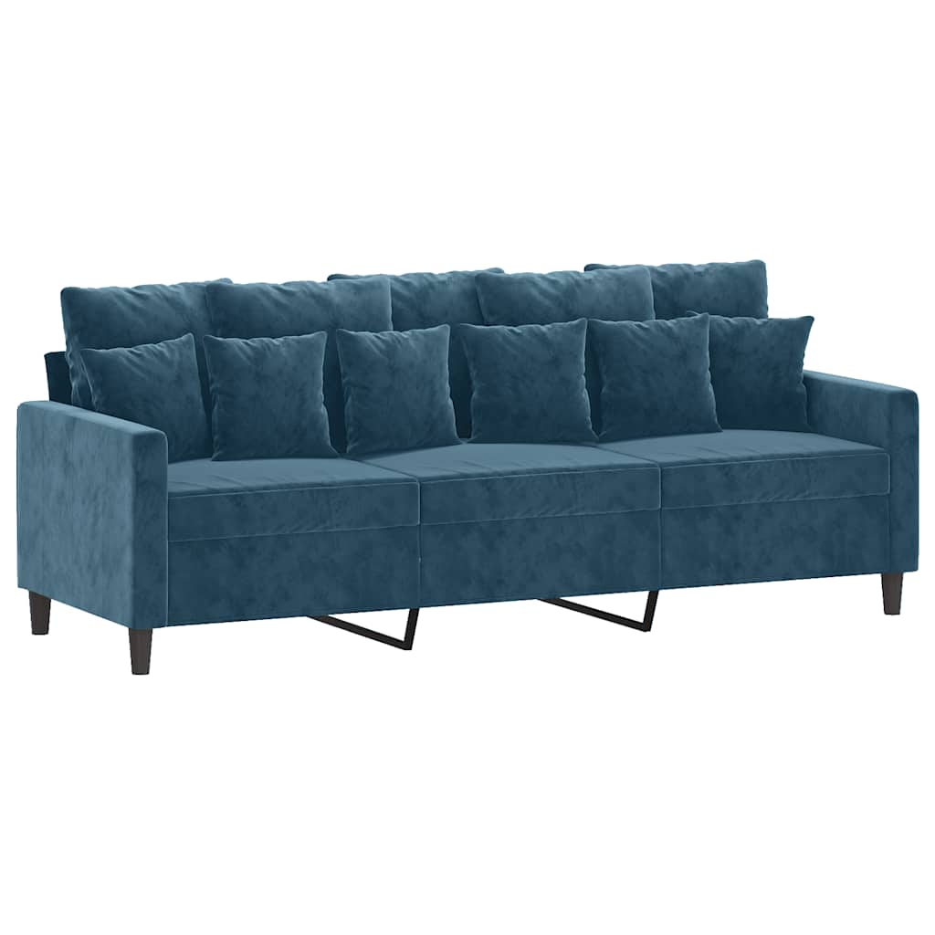 Trosjed s tabureom plavi 180 cm baršunasti