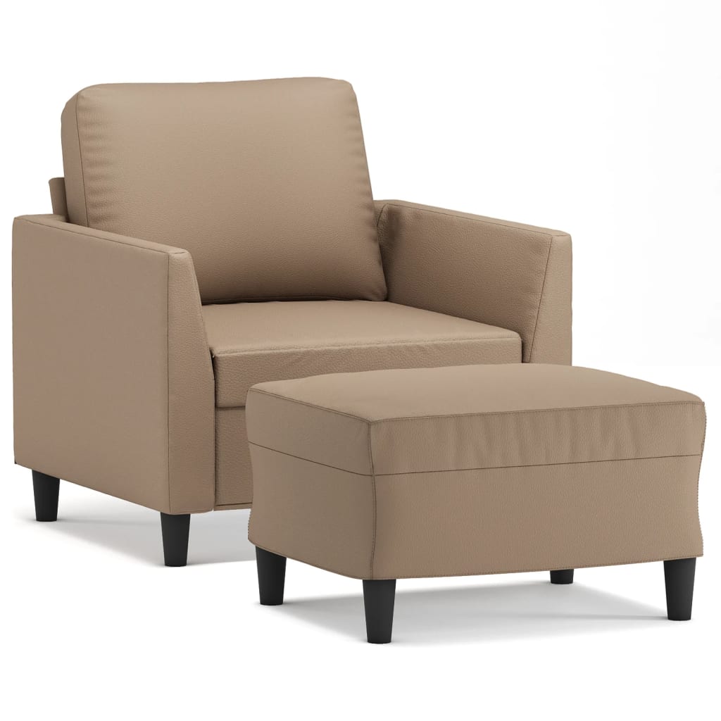 Fotelja s tabureom boja cappuccina 60 cm od umjetne kože