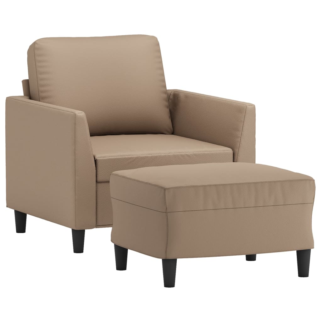 Fotelja s tabureom boja cappuccina 60 cm od umjetne kože